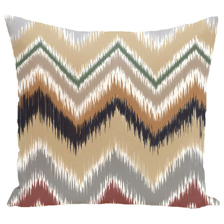 Ikat-Arina Chevron Stripes Print Pillow, Khaki, 16"x16"