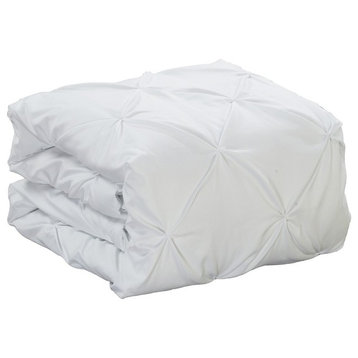 Oxford Pinch Pleat Comforter Set, Down Alternative Fill, White, California King