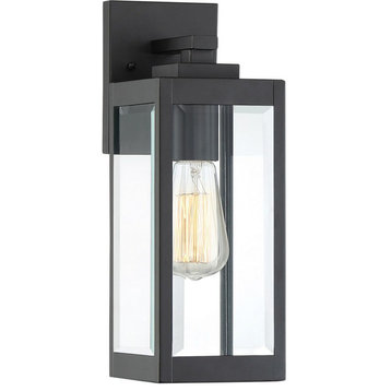 Outdoor Wall Lantern Light Fixture Rectangular Framework in Black Clear Beveled