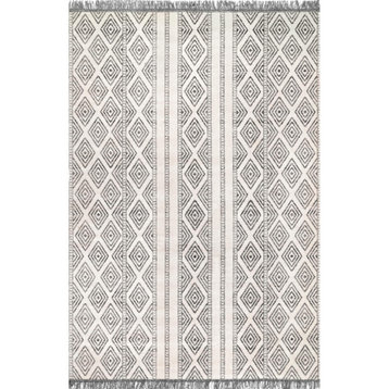 nuLOOM Outdoor Striped Miriam Geometric Area Rug, Gray, 12'x15'