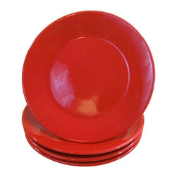 Le Souk Ceramique - Le Souk Ceramique Stoneware Side Plates, Set of 4, Black, Red - Salad And Dessert Plates