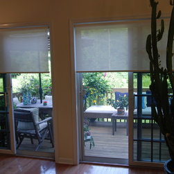Design Screen Solar Shades Side By Side Half Way Up - Window Treatments