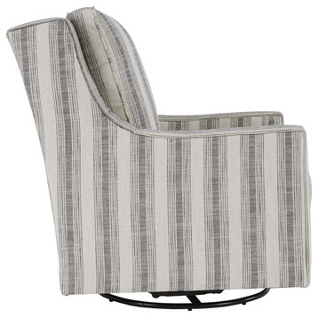 Benzara BM207063 Fabric Wrapped Swivel Glider Accent Chair, Gray/White