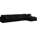 Meridian Furniture - Cozy Velvet Upholstered Comfort L-Shaped Modular Sectional, Black, 5-Piece: 2 Armless Chair, 2 Corner Chair, 1 Ottoman - Bring home this Cozy 5-piece sectional for a fresh new look. Embrace casual elegance with this Cozy velvet cloud-like comfort modular fiber-filled seating option. Handsome from all angles, this piece features soft black velvet upholstery to make it an easy fit in any room. This modular piece can be combined with other items in the Cozy collection to create a seating group of your dreams. The cushions on this piece are exceptionally comfortableand filled with fiber for luxury that you deserve as you rest and relax.