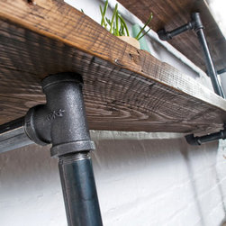James Bespoke Reclaimed Scaffolding Boards and Distressed Dark Steel Pipe Shelf - Bookcases
