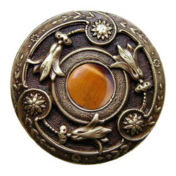 Inviting Home Inc. - Jeweled Lily Knob, Antique-Style Brass With Tiger Eye - Cabinet And Drawer Knobs