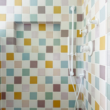 Gray Benko: Colorful Checkerboard Bathroom