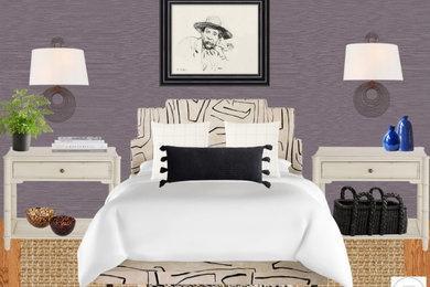 Inspiration for a transitional wallpaper bedroom remodel in Indianapolis with purple walls