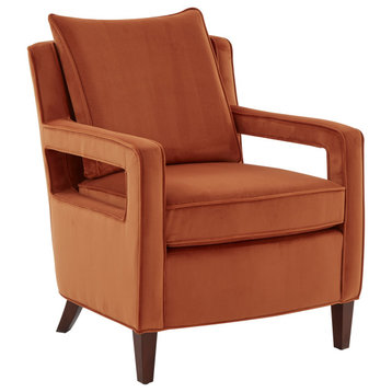 Questa Mid Century Velvet Accent Arm Chair, Burnt Orange