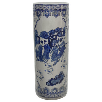 24" Ladies Blue and White Porcelain Umbrella Stand