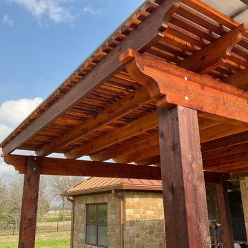 Cedar pergola and composite deck with lighting