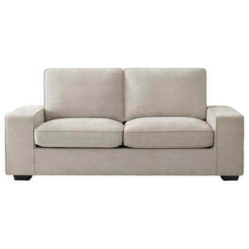 Modern Loveseat, Comfortable Chenille Fabric Seat With Padded Wide Arms, Beige