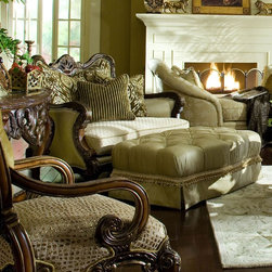 AICO Furniture - Chateau Beauvais Chair and a Half and Ottoman Set - 75838-ANGLD - Fabric