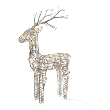 60cm Grey Wicker Standing Reindeer Outdoor, Warm White LED