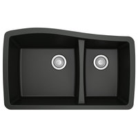 Karran Undermount Quartz 33" 60/40 Double Bowl Kitchen Sink, Black