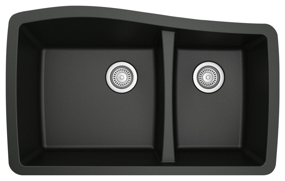 Karran Undermount Quartz 33" 60/40 Double Bowl Kitchen Sink, Black