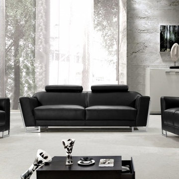 0658B MODERN BLACK LEATHER SOFA SET