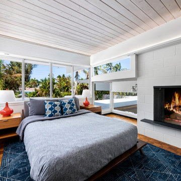 Mid-Century Primary Bedroom With Fireplace — Lido Shores Sarasota
