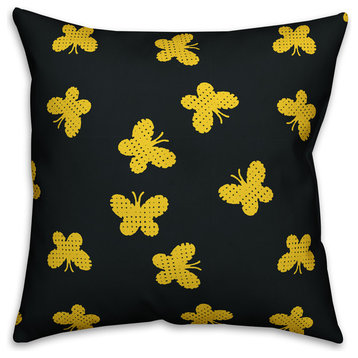 Butterfly Pattern, Yellow Throw Pillow, 16"x16"