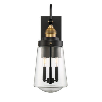 Macauley 3-Light Outdoor Wall Lantern in Vintage Black with Warm Brass
