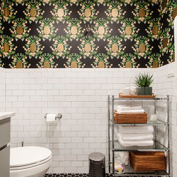 Blue Cabinets Kitchen and Pineapple Bathroom