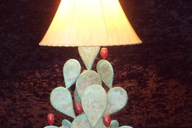Green Patina Copper Cactus Lamp