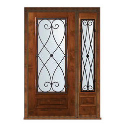 Prehung Sidelight Door 80 Alder Charleston 3/4 Lite Wrought Iron - Front Doors