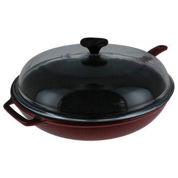 Chasseur 11" French Enameled Cast Iron Fry Pan With Glass Lid, Red