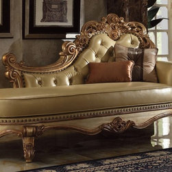 Acme 96485 Vendome Gold Patina and Bone PU Chaise with 2 Pillows - Living Room Furniture Sets