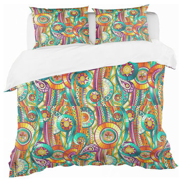 Tribal Doddle Ethnic Mosaic Elements Bohemian Eclectic Bedding, King