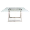 Modrest Keaton Square Modern Stainless Steel & Glass Dining Table - Clear/Chrome