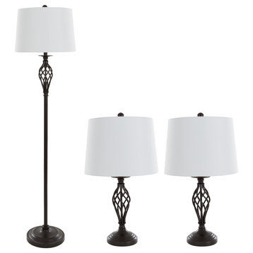 Table Lamps & Floor Set of 3, Spiral Cage, 3 LED Bulbs included by Lavish Home