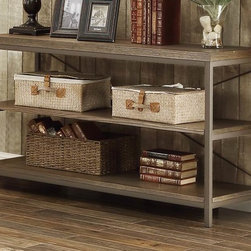 DARIA 3224N-05 RUSTIC GREY METAL CONSOLE SOFA TABLE TV STAND WOOD TOP - Console Tables