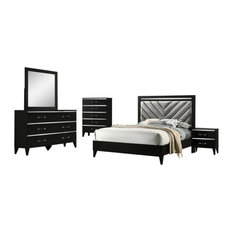 Contemporary black nickel 4 piece queen bedroom set. most popular black bedroom sets for