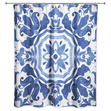 Blue Damask Tile 71x74 Shower Curtain