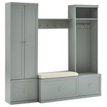 Crosley - Harper 4Pc Entryway Set Bench, Shelf, Hall Tree, and Pantry Closet, Gray/Creme - The Harper 4pc Entryway Set offers a great combination of storage solutions for your foyer or mudroom. The Harper 4pc Entryway Set offers a great combination of storage solutions for your foyer or mudroom. The pantry closet provides adjustable and removable shelves, plus a full-extension drawer in the base. Without the shelves, the pantry closet offers hanging storage when you install the optional hooks. The hall tree also provides hooks for coats and hats and another full-extension drawer. An entryway bench with a cushioned seat and a wall-mounted shelf sits at the center of the set. Featuring label holder hardware, each storage drawer can be customized with personal labels. Every component of the Harper 4Pc Entryway Set is modular, allowing for flexibility and the look of genuine built-in storage.