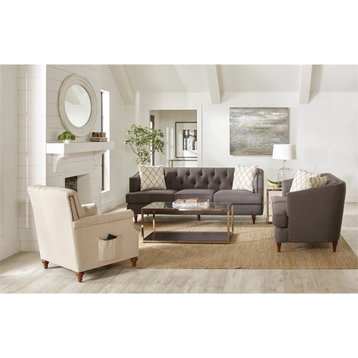 Coaster Transitional Recessed Arms Upholstery Tufted Fabric Sofa in Gray