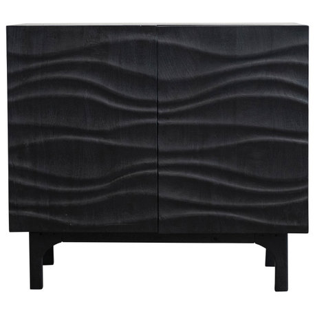 Mango Wood Cabinet With Removable Shelves and Soft Close Doors, Black