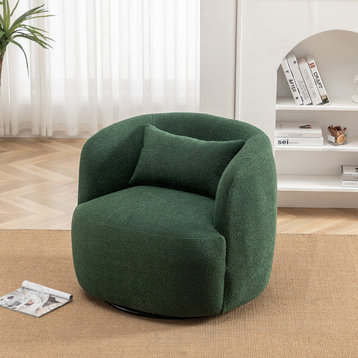 34" Wide Boucle Upholstered Swivel Armchair, Green
