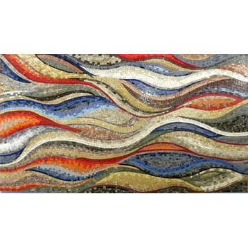 Colorful Wavy Shades Marble Mosaic Wallpaper Or Floor Art, 24"x39"