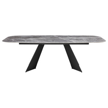 Lizarte 93" Dining Table, Gray Ceramic With Matte Dark Gray Base