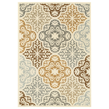 Gray and Ivory Moroccan Indoor Outdoor Area Rug