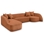Meridian Furniture - Rita Upholstered 3pc. Sectional, Cognac - Make movie night at home a regular (and comfortable) affair when you bring this Rita fabric sectional into your living room, den or game room. This handsome unit offers plenty of room for the gang to spread out and get cozy, and its upholstered on every square inch with soft cognac polyester fabric for a dreamy feel against your skin as you nap or binge Netflix. Included coordinating pillows complete the look and add to the sectional's cozy vibe.