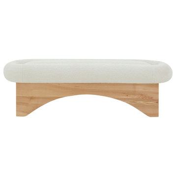 Safavieh Couture Carsen Boucle & Wood Bench, Ivory/Natural