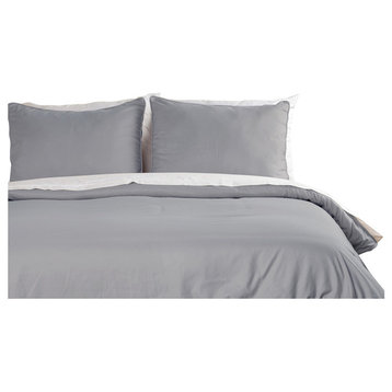 Lotus Home Water and Stain Resistant Duvet Cover Mini Set, Silver, Twin