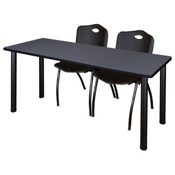 60" x 24" Kee Training Table- Grey/ Black & 2 'M' Stack Chairs- Black