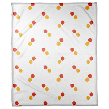 Polka Dots in Red and Yellow  Fleece Blanket