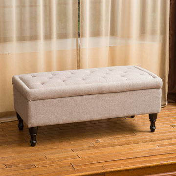 Contemporary Living Space w/ Linen Storage Ottoman, Grey