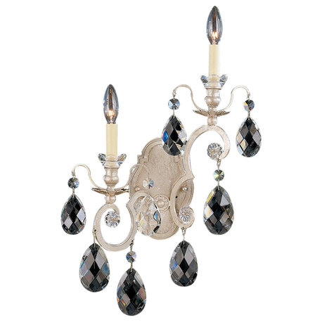 Renaissance 2-Light Wall Sconce in Antique Silver With Clear Heritage Crystal