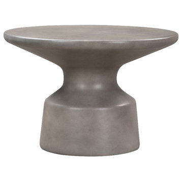 Armen Living Sephie 24" Round Pedestal Modern Resin Coffee Table in Gray